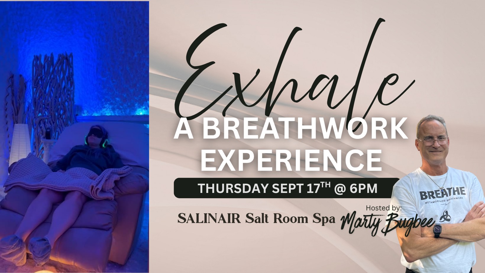 Exhale: A Breathwork Experience in the Salt Cave with Marty Bugbee, Thursday September 17th at 6pm, Salinair Salt Room Spa